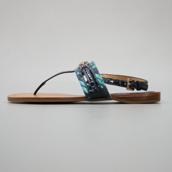 Coach Ladies 6.5 B Sammy Thong Turquoise Blue Zebra Ankle Strap Sandals - A0896 - Picture 2 of 12